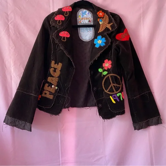 1970 Johnny Was Vintage Joystick Embroidered Brown Corduroy Blazer Jacket Large - Picture 8 of 13